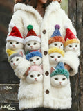 Women's Christmas Cute Cat Cardigan Long Sweater elevenforest