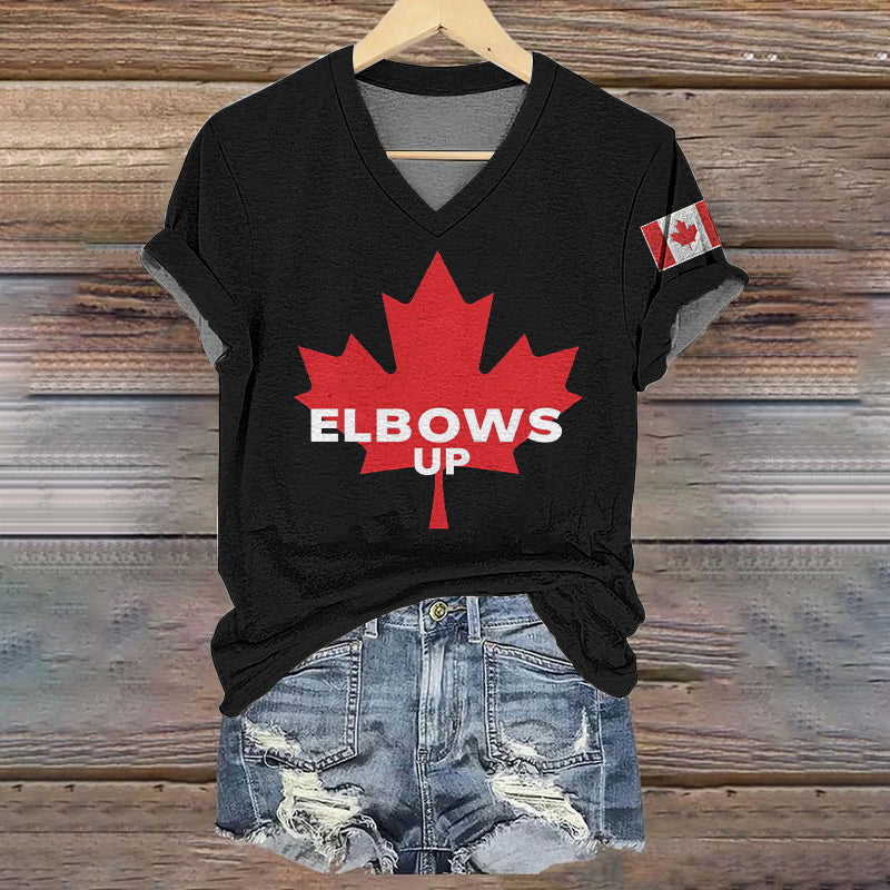 Retro Elbows Up Canadian Strong Art Pattern Casual T Shirt elevenforest