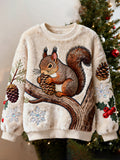 Comstylish Squirrel Picking Pine Cones Flannel Crewneck Sweatshirt