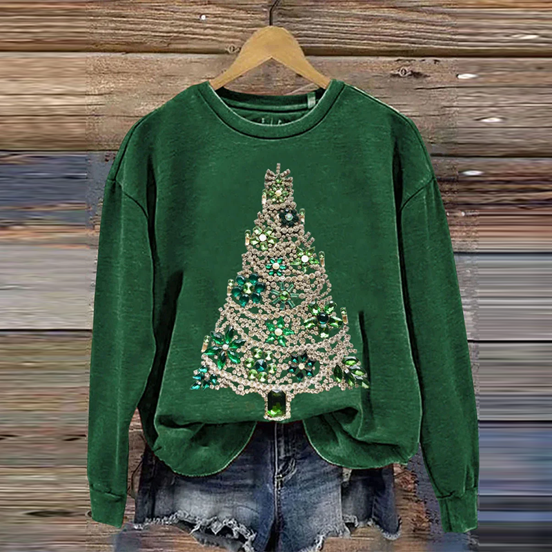 Comstylish Women's Christmas Tree Art Printed Sweatshirt