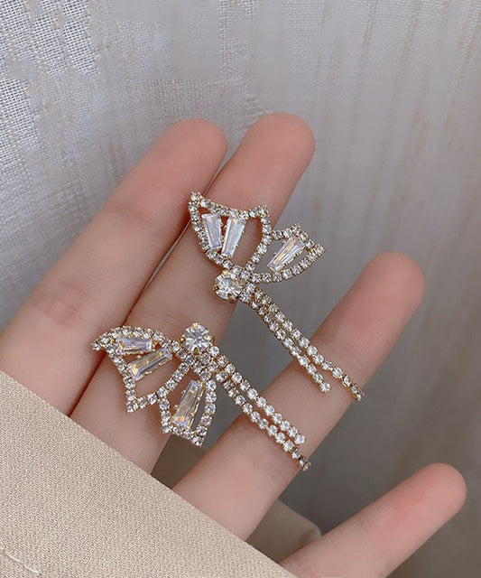 Gold Copper Zircon Crystal Butterfly Drop Earrings