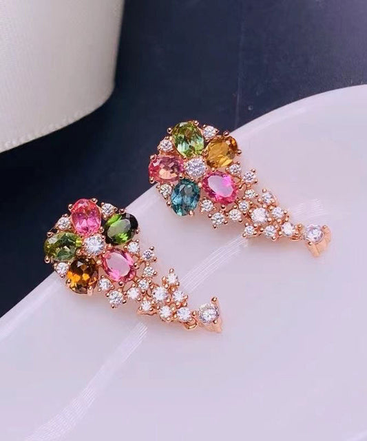 Rainbow Sterling Silver Overgild Zircon Crystal Stud Earrings