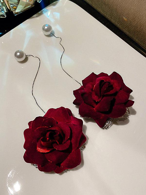 Red Rose Pearl Earrings Accessories