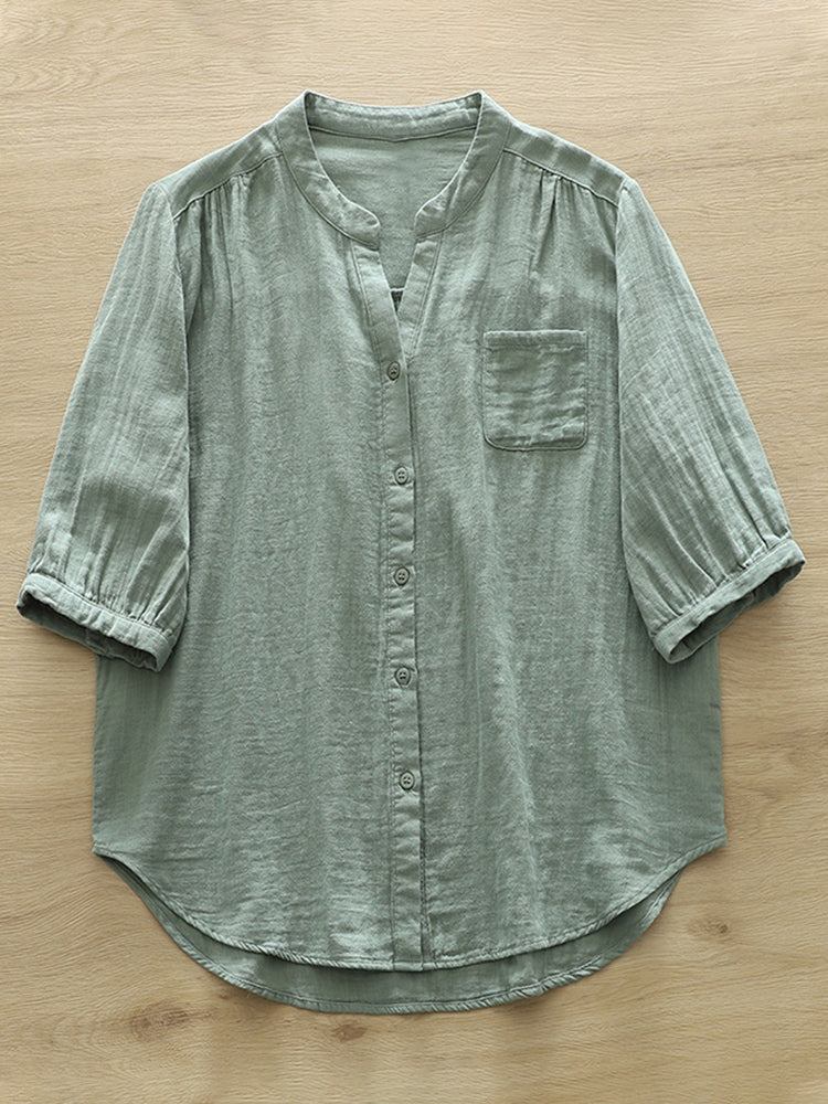 Women's Simple Solid Color Linen Blend Casual Shirt artswardrobe