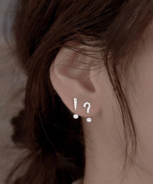 Unique Silk Sterling Silver Zircon Asymmetric Stud Earrings
