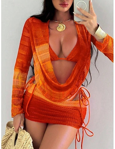 Swimwear Bikini Skirt Swimsuit Slim Backless Vacation Beach Wear Color Halter Neck Sleeveless Long Sleeve Bathing Suits