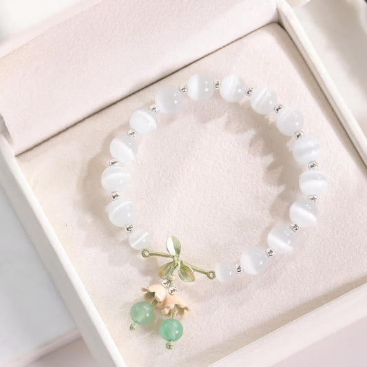 Cat's Eye Green Aventurine Peace Charm Bracelet 8mm