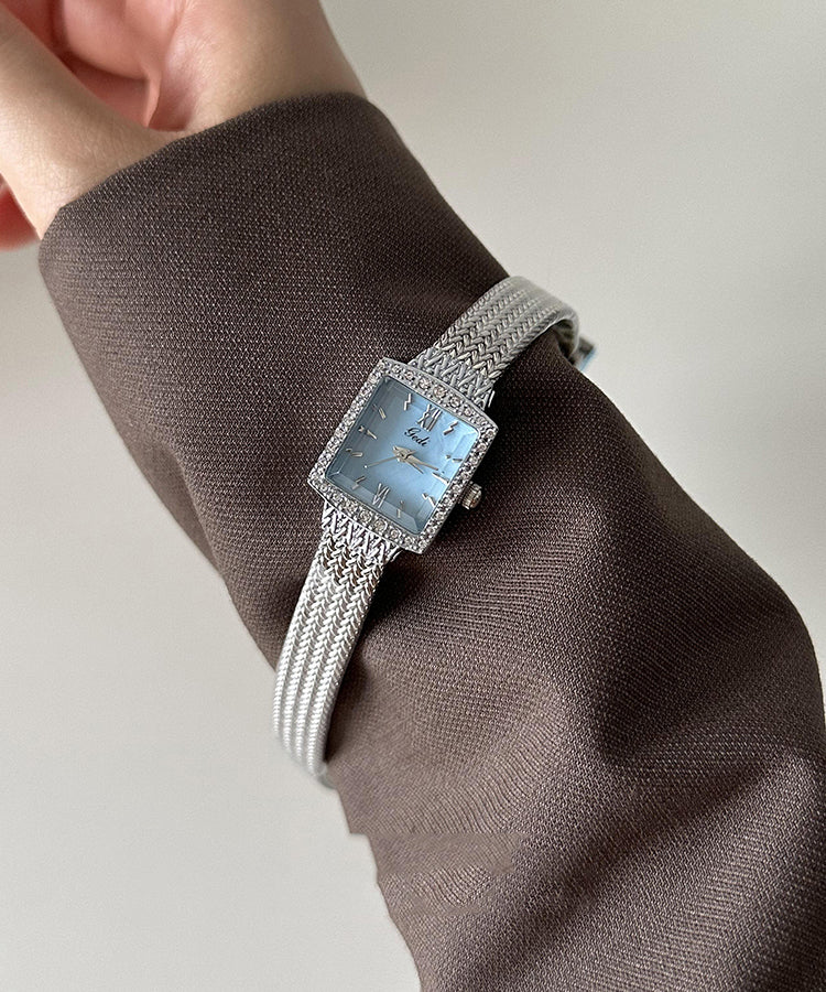 Baby Blue Stainless Steel Waterproof Chain Watches