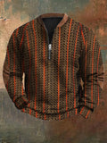 Men's Vintage Textured Zipper Neck Knit Sweatshirt artswardrobe