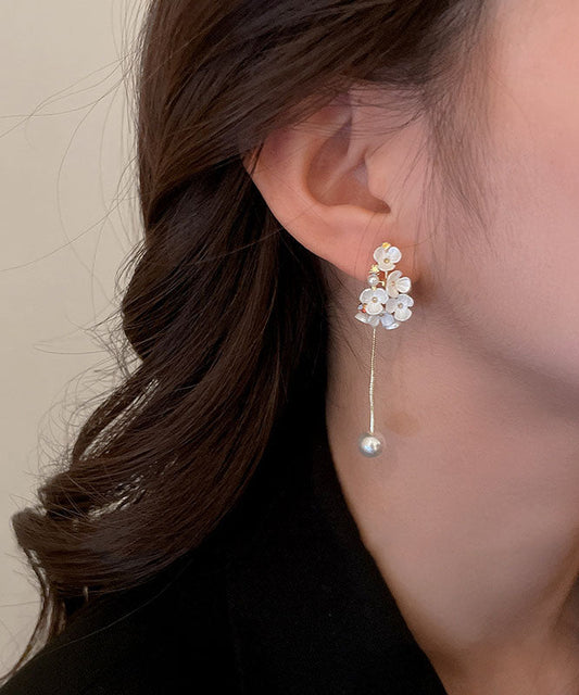 Classy White Overgild Zircon Pearl Tassle Drop Earrings