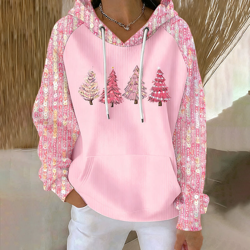 Comstylish Women's Retro Christmas Tree Print Hoodie