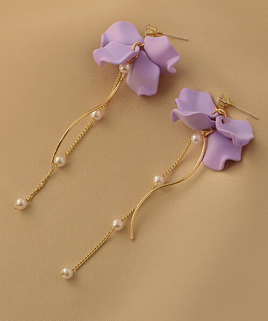 Purple Alloy Long Tassel Drop Earrings