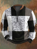 Men's Retro Western Textured Print Zip Collar Sweatshirt artswardrobe