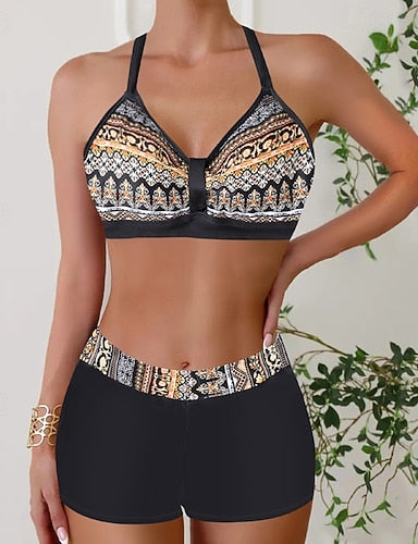 Swimwear 2 Piece Briefs Swimsuit Backless Vacation Beach Wear Halter Neck Sleeveless Bathing Suits