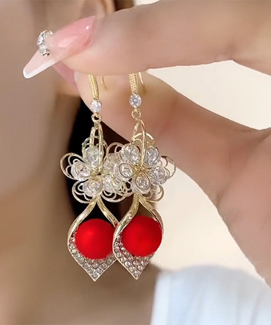 Red Sterling Silver Overgild Zircon Drop Earrings