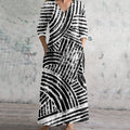 Soft Abstract Lines Pattern Linen Maxi Dress artswardrobe