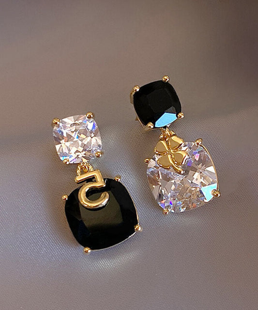 Black Sterling Silver Asymmetric Zircon Crystal Drop Earrings