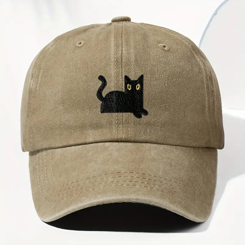 Japanese Art  Cute Black Cat Washed Sun Hat elevenforest