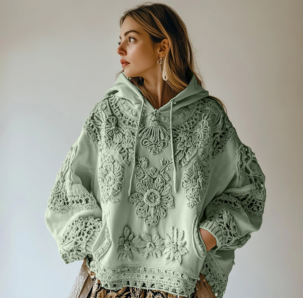 Comstylish Women's Floral Embroidery Art Casual Cozy Hoodie