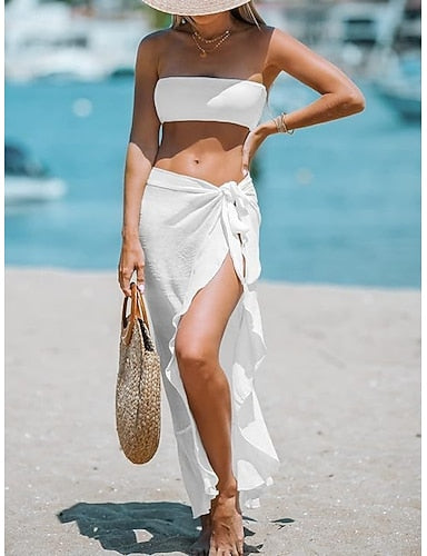 Swimwear Cover Up Wrap Swimsuit Ruffle Vacation Beach Wear Color Sleeveless Bathing Suits