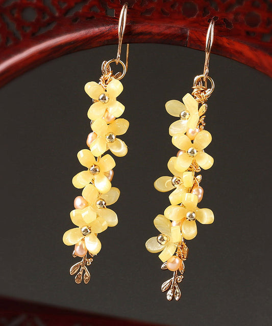 Stylish Yellow Sterling Silver Pearl Drop Earrings
