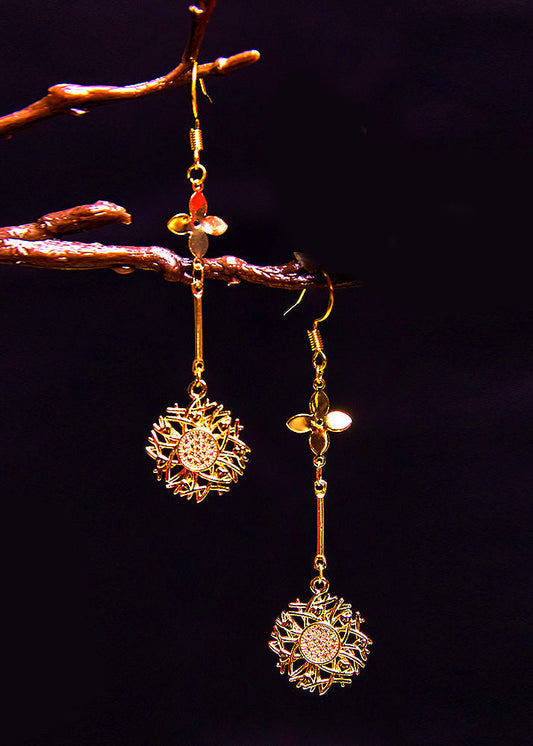 Sunflower 14k Gold Zircon Drop Earrings