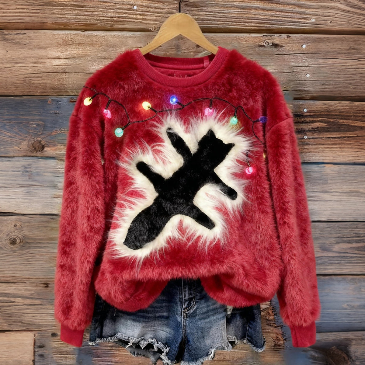 Cat Christmas Art Cozy Plush Sweatshirt elevenforest