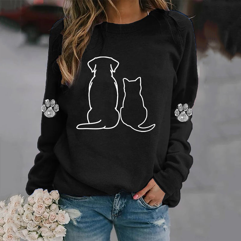 Women's Cat And Dog Lover Shiny Paw Casual Sweatshirt elevenforest