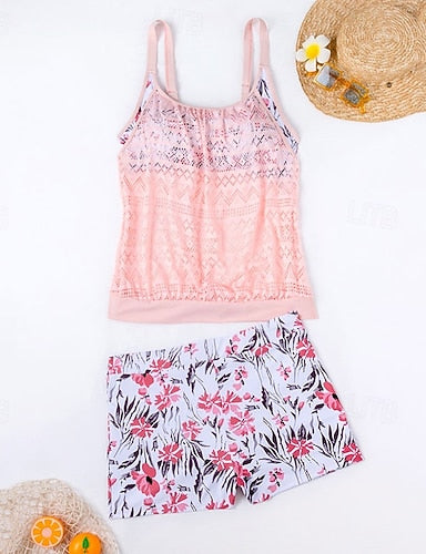 Bathing Suit Tankini 2 Pieces Colored With Cover Up Ultra Light (ul) Tummy Control Elastic Sleeveless Swimwear Surfing Snorkeling Summer
