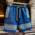 Vintage Viking-inspired Retro Totem Casual Linen Shorts artswardrobe