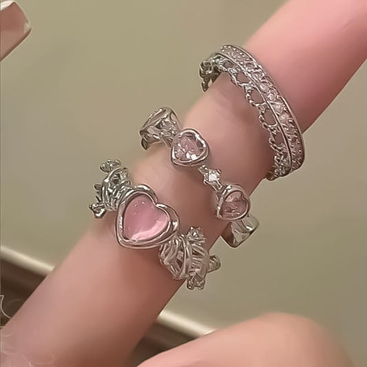Enchanted Love Crystal Ring Trio: Mystical Bond Set