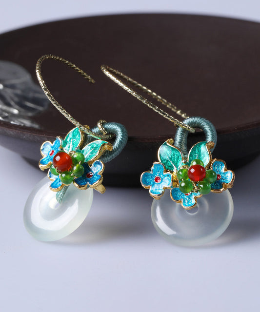 Green Jade Agate Cloisonne Drop Earrings