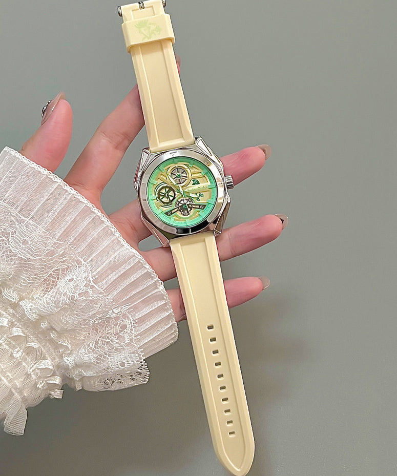 Light Green Silicone Rubber Quartz Movement Hollow Out Noctilucent Watches