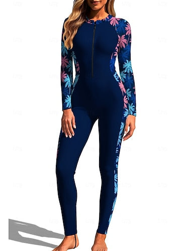 Rash Guard Full Body Rash Guard One Piece Surfing Suit Tropical Zip Up With Built in Bra Front Zip Uv Sun Protection Full Coverage Upf50+ Long Sleeve Full Body Swimwear Bodysuit