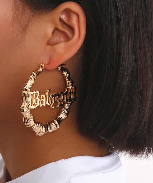 Gold Metal Alloy Bamboo Joint Hoop Earrings