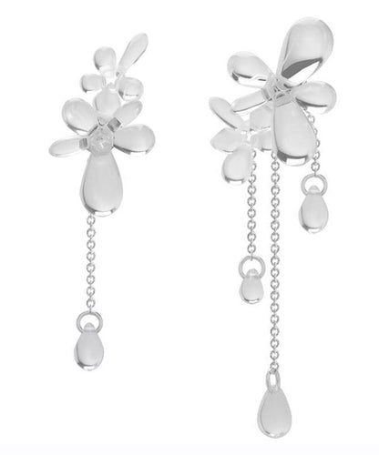 Regular Nude Copper Silvering Glass Bead Asymmetricar Tassel Drop Earrings