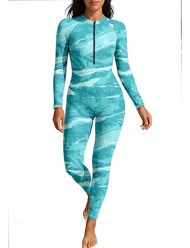 Rash Guard Full Body Swimwear Dive Skin Suit Gradient Front Zip Full-length Leg Spandex Upf50+ Quick Dry High Elasticity Long Sleeve Swimwear Surfing Diving Snorkeling Summer