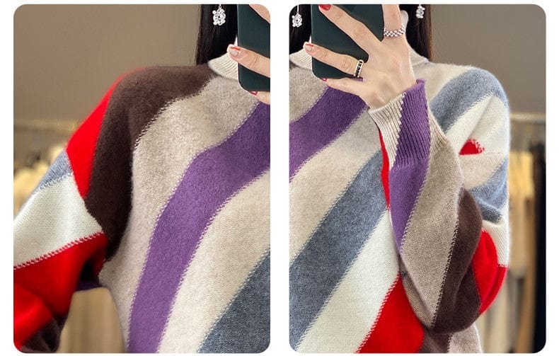 LM | Contrast color turtleneck sweater 2024