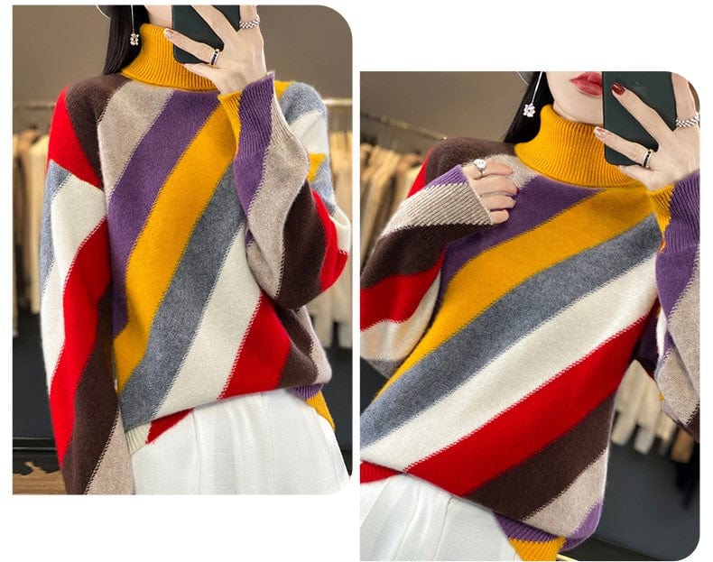LM | Contrast color turtleneck sweater 2024