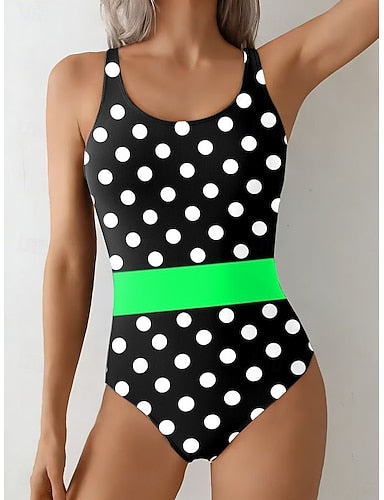 Swimwear One Piece Briefs Swimsuit Vacation Graphic Geometric Round Neck Sleeveless Bathing Suits