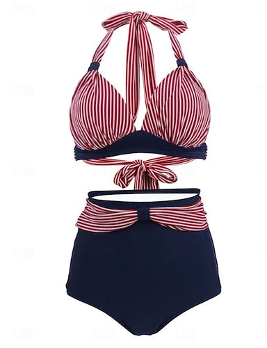 Swimwear Bikini 2 Piece Briefs Swimsuit Slim Backless Vacation Beach Wear Halter Neck Sleeveless Bathing Suits