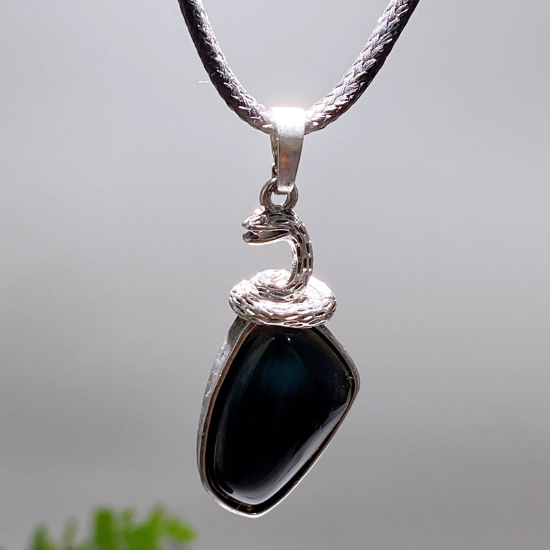 Clear Quartz Pendant With Silver Snake Design, 33mm | Healing Sounds