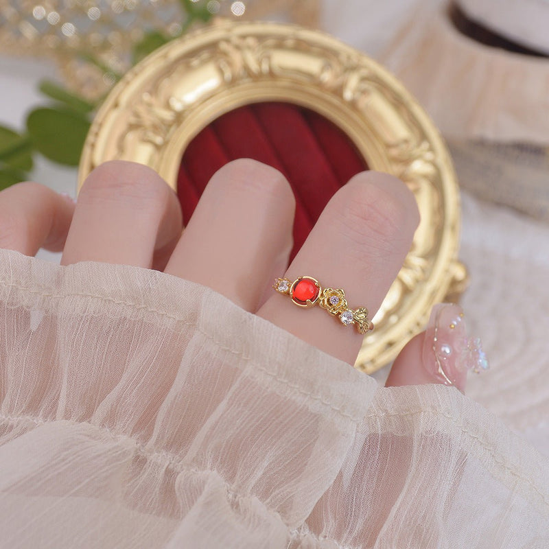 [] Red Gem Rose Ring
