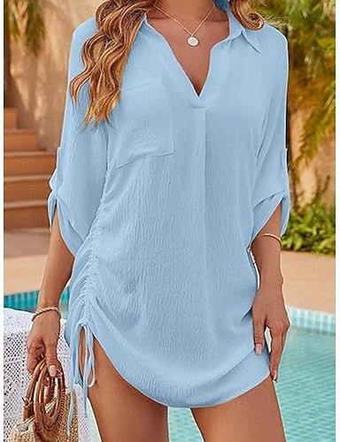 Mini Dress White Dress Beach Dress Black Dress Shirt Dress Classic Daily Outdoor Beach Loose Fit Plain 3/4 Length Sleeve Shirt Collar Blue Black White Pink Summer Spring