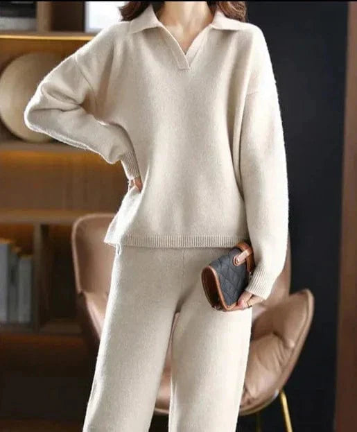 EP | 2 pièces Set Ladies Oversized Survêtement Polo Col Pull et Pantalon