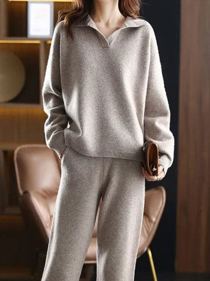 EP | 2 pièces Set Ladies Oversized Survêtement Polo Col Pull et Pantalon