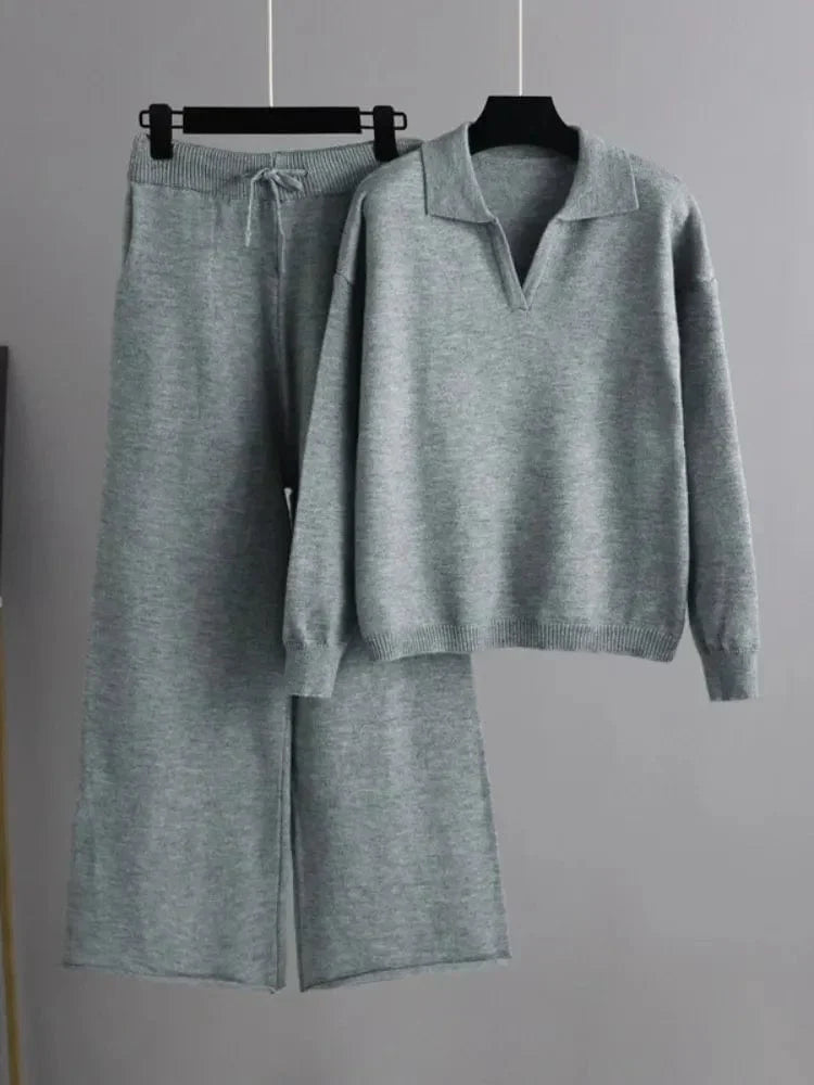 EP | 2 pièces Set Ladies Oversized Survêtement Polo Col Pull et Pantalon