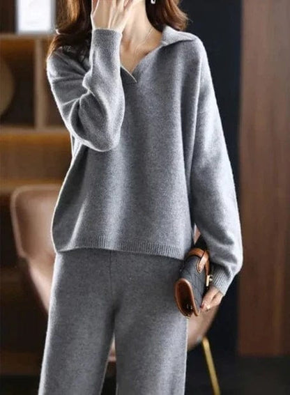 EP | 2 pièces Set Ladies Oversized Survêtement Polo Col Pull et Pantalon