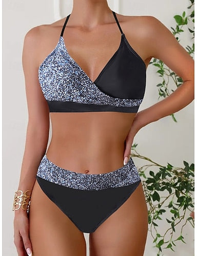 Tankini 2 Piece Swimsuit Cheeky Tummy Control High Waist Slim Backless Vacation Beach Wear Halter Neck Sleeveless Bathing Suits