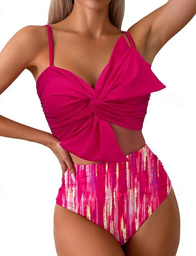 Tankini Two Piece Swimsuit Deep V Racerback Swimwear Swimwear Dark Yellow Black / White Breathable Quick Dry Lightweight Sleeveless - Swimming Surfing Beach Summer Spring